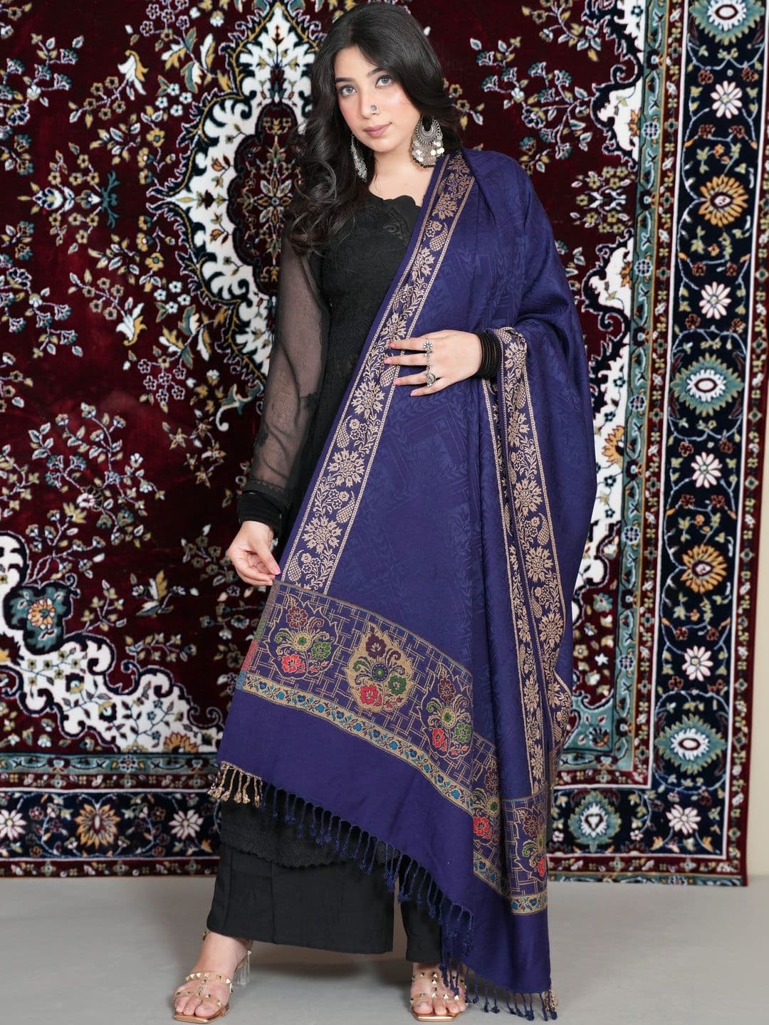 S.T. Women Ethnic Motifs Woven Design Acrylic Shawl - view 1