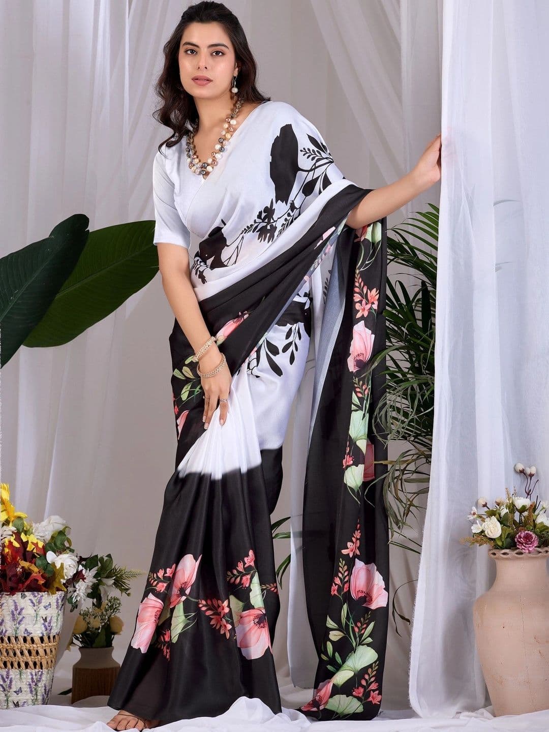 Mitera Floral Satin Designer Saree thumbnail 2