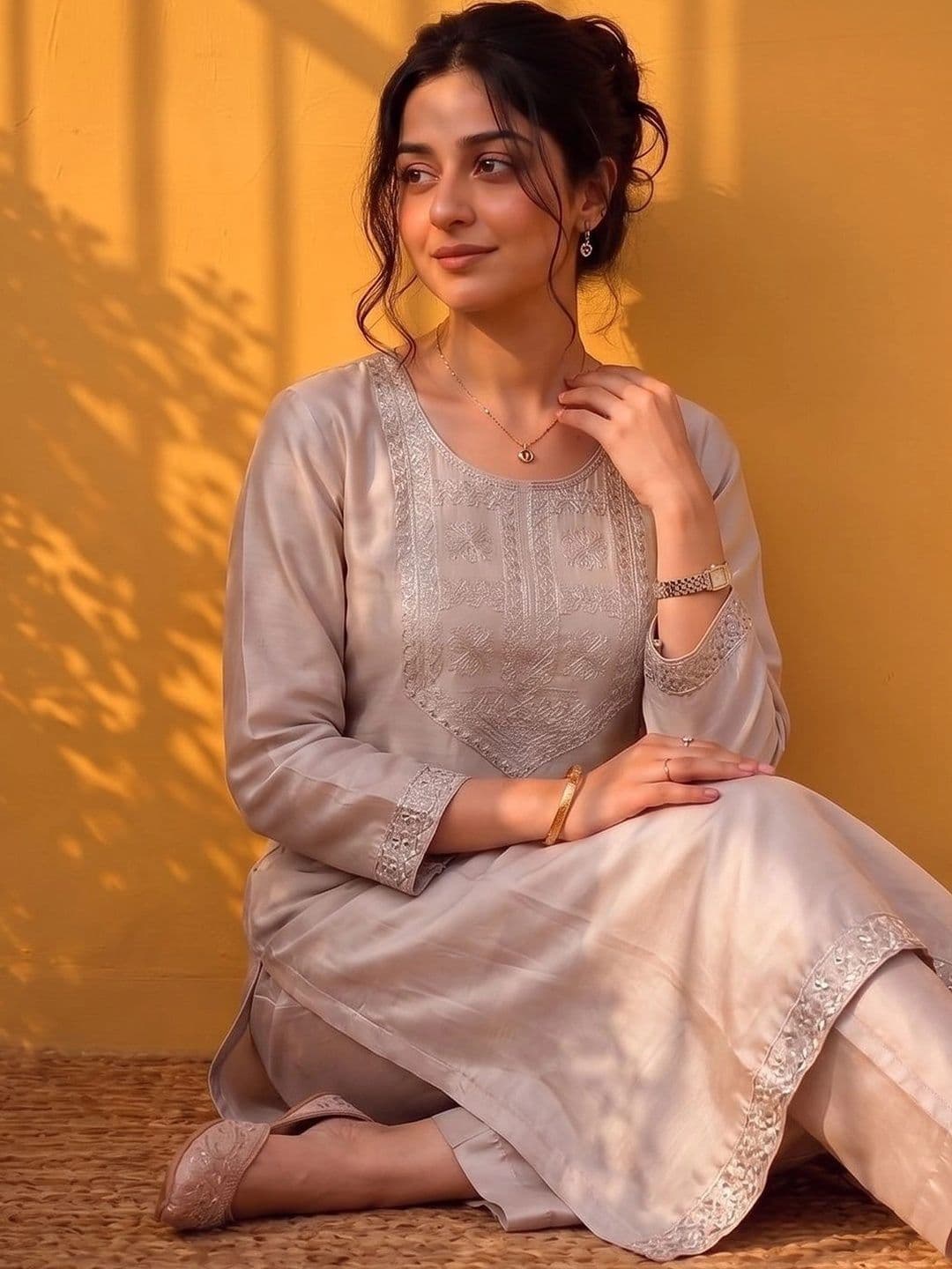 Varanga Women Ethnic Motifs Embroidered Regular Thread Work Kurta with Trousers & With Dupatta thumbnail 5