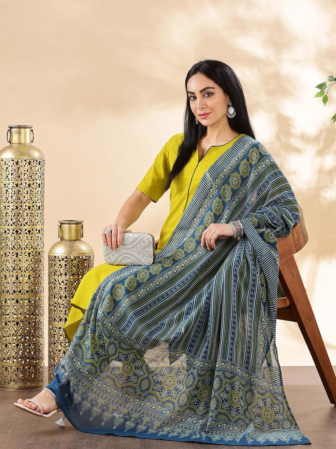 Anouk Women Solid Cotton Kurta with Palazzo & Dupatta - view 1