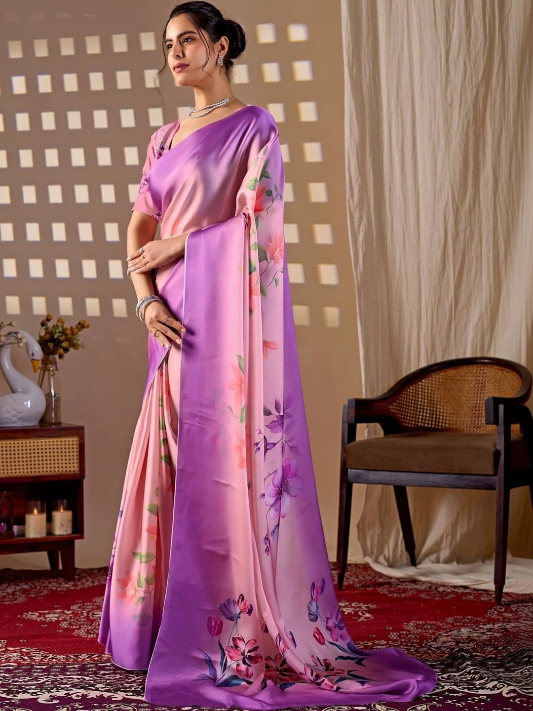 Mitera Floral Satin Designer Saree thumbnail 4