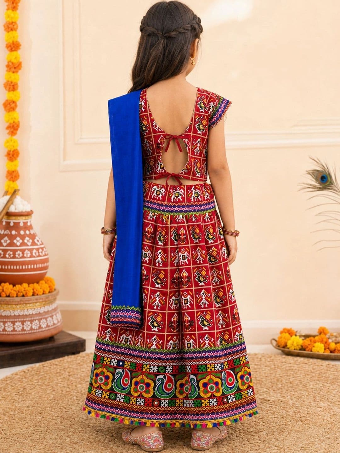 LITTLE GINNIE Girls Embroidered Thread Work Ready to Wear Lehenga & Blouse With Dupatta thumbnail 4