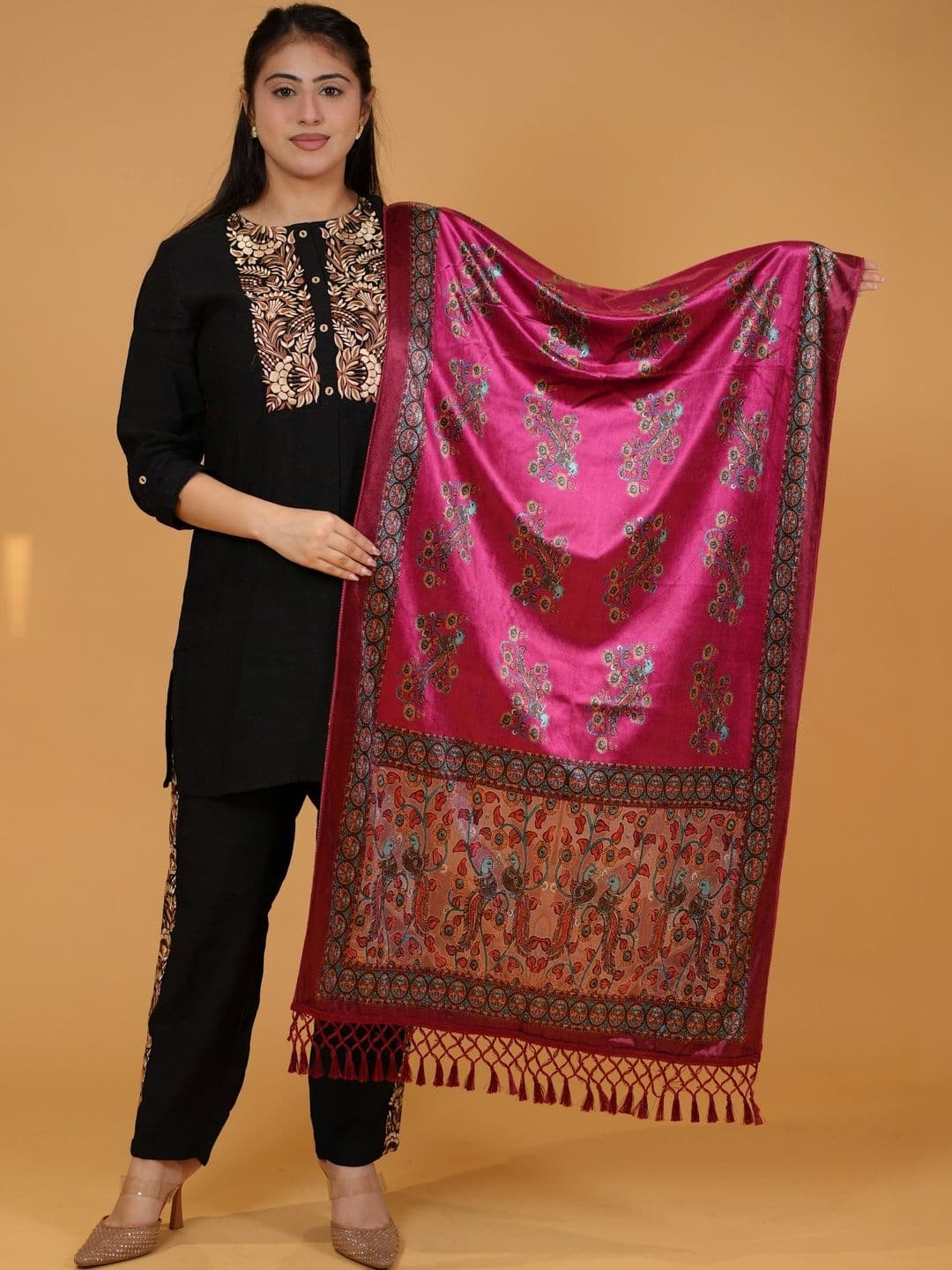 SHIFNEEN Women Paisley Printed Velvet Shawl - view 1