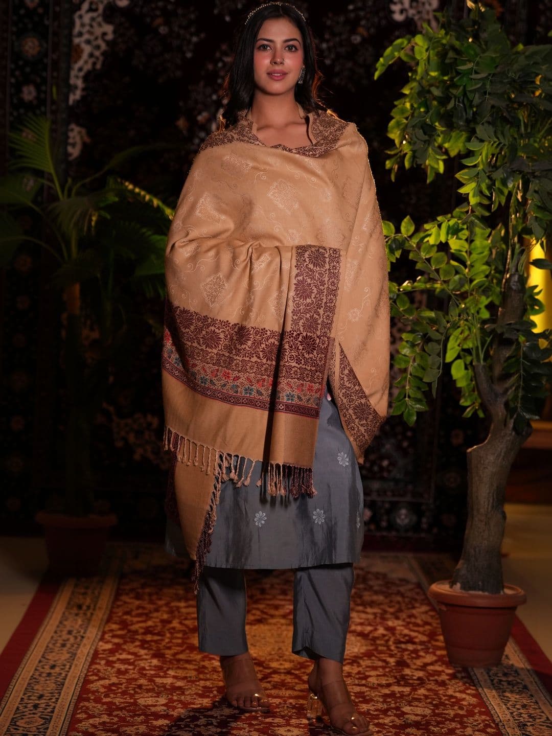 S.T. Women Ethnic Motifs Woven Design Acrylic Shawl - view 1