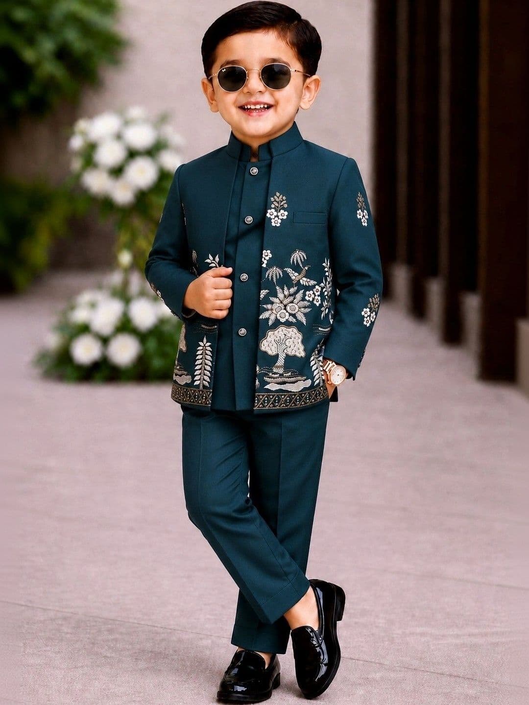 Elite Trend Traders Boys Embroidered Satin Mandarin Collar Neck Sherwani Set - view 1