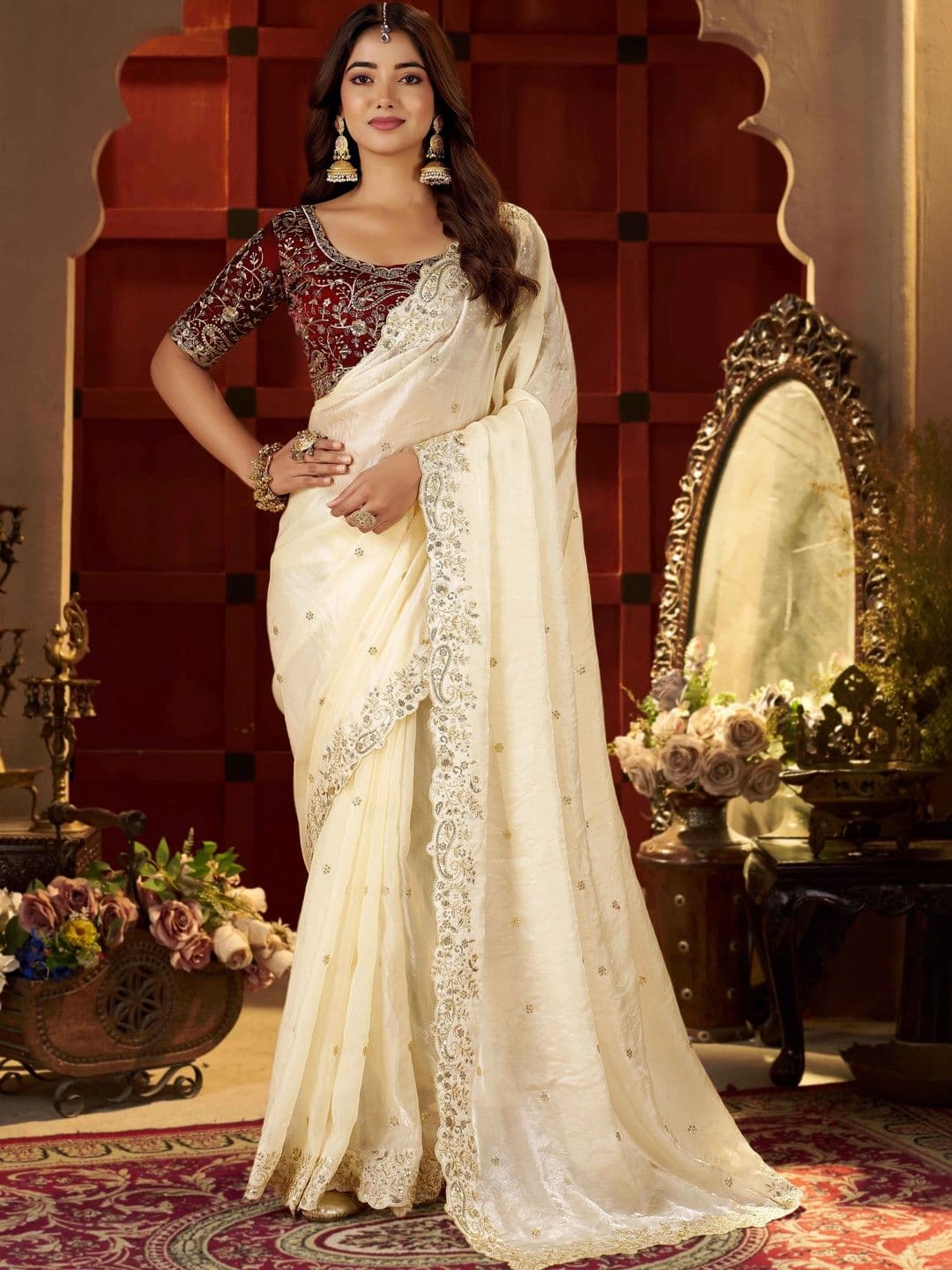 RAAG VARNAM Paisley Embroidered Satin Saree - view 1