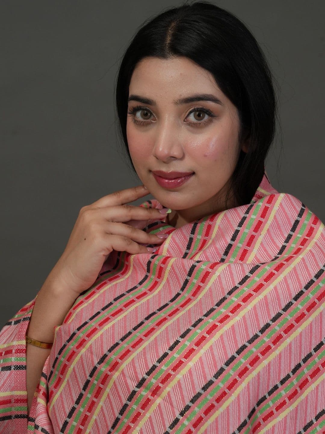 SHIFNEEN Women Striped Woven Design Acrylic Shawl thumbnail 3