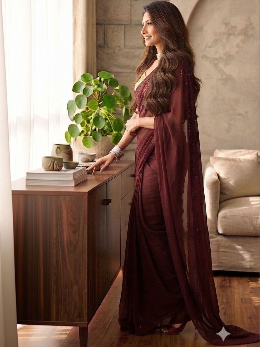 HERE&NOW Plain Georgette Saree thumbnail 4
