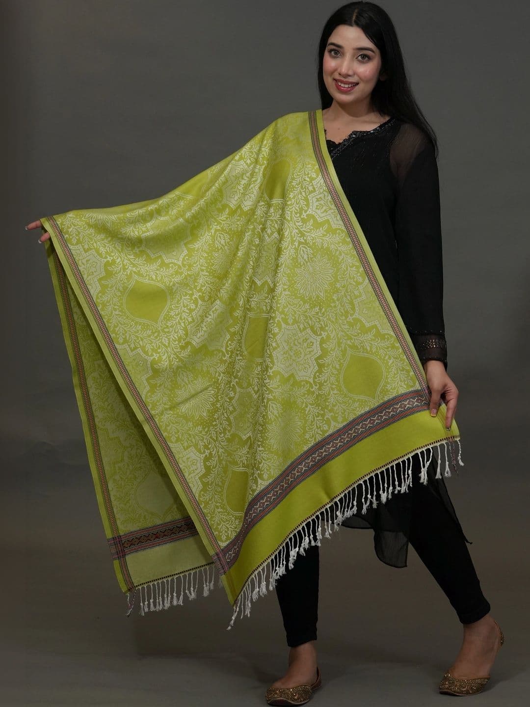 SHIFNEEN Women Ethnic Motifs Woven Design Acrylic Shawl - view 1