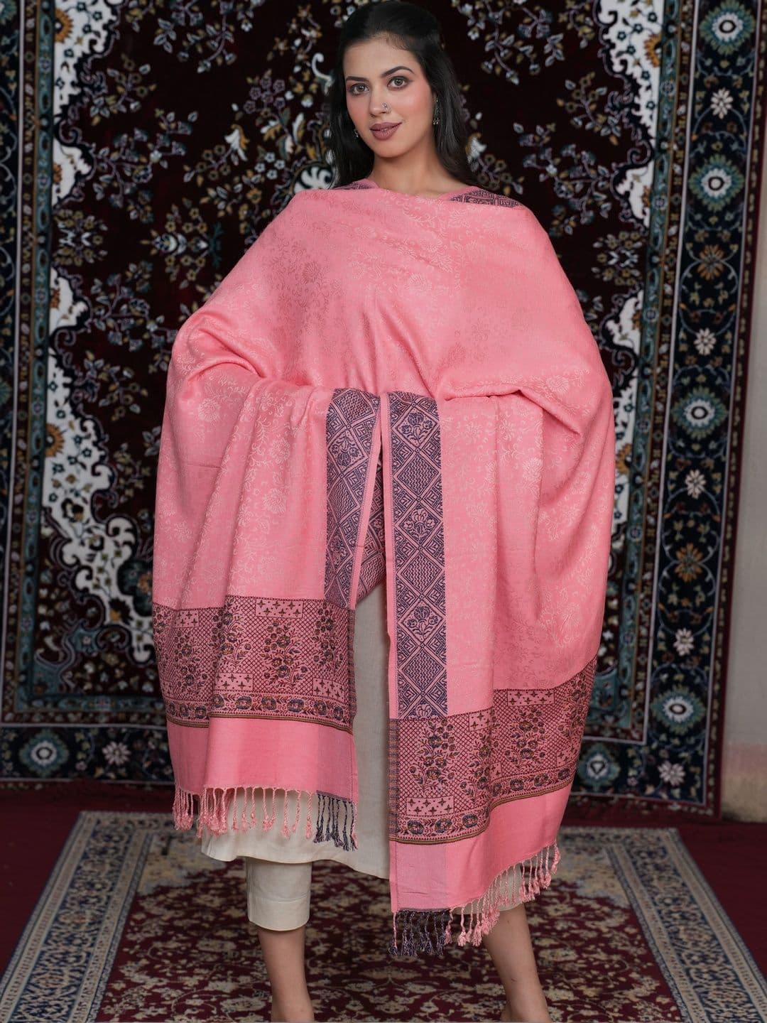 SHIFNEEN Women Ethnic Motifs Woven Design Acrylic Shawl - view 1