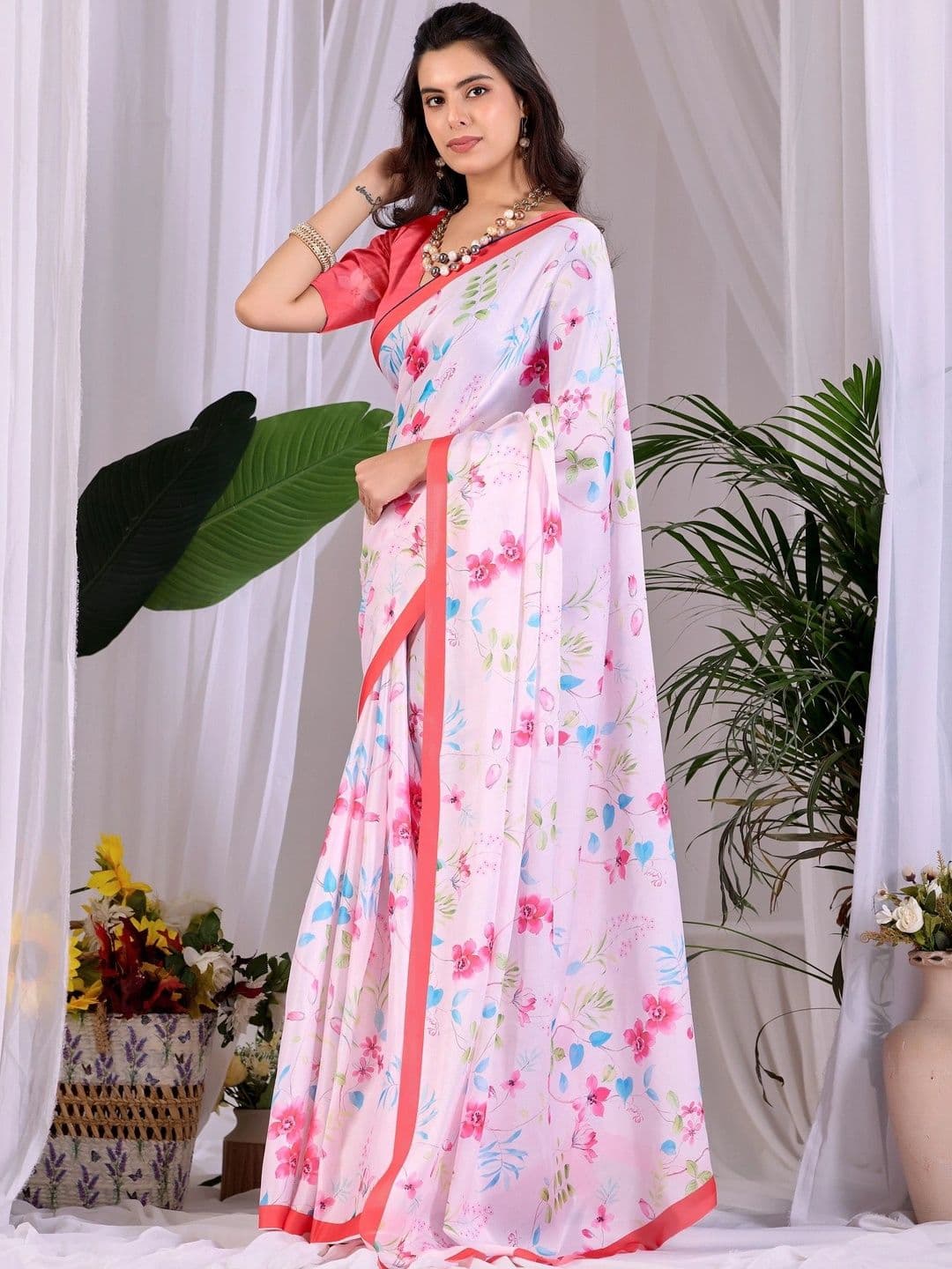 Mitera Floral Satin Designer Saree thumbnail 2