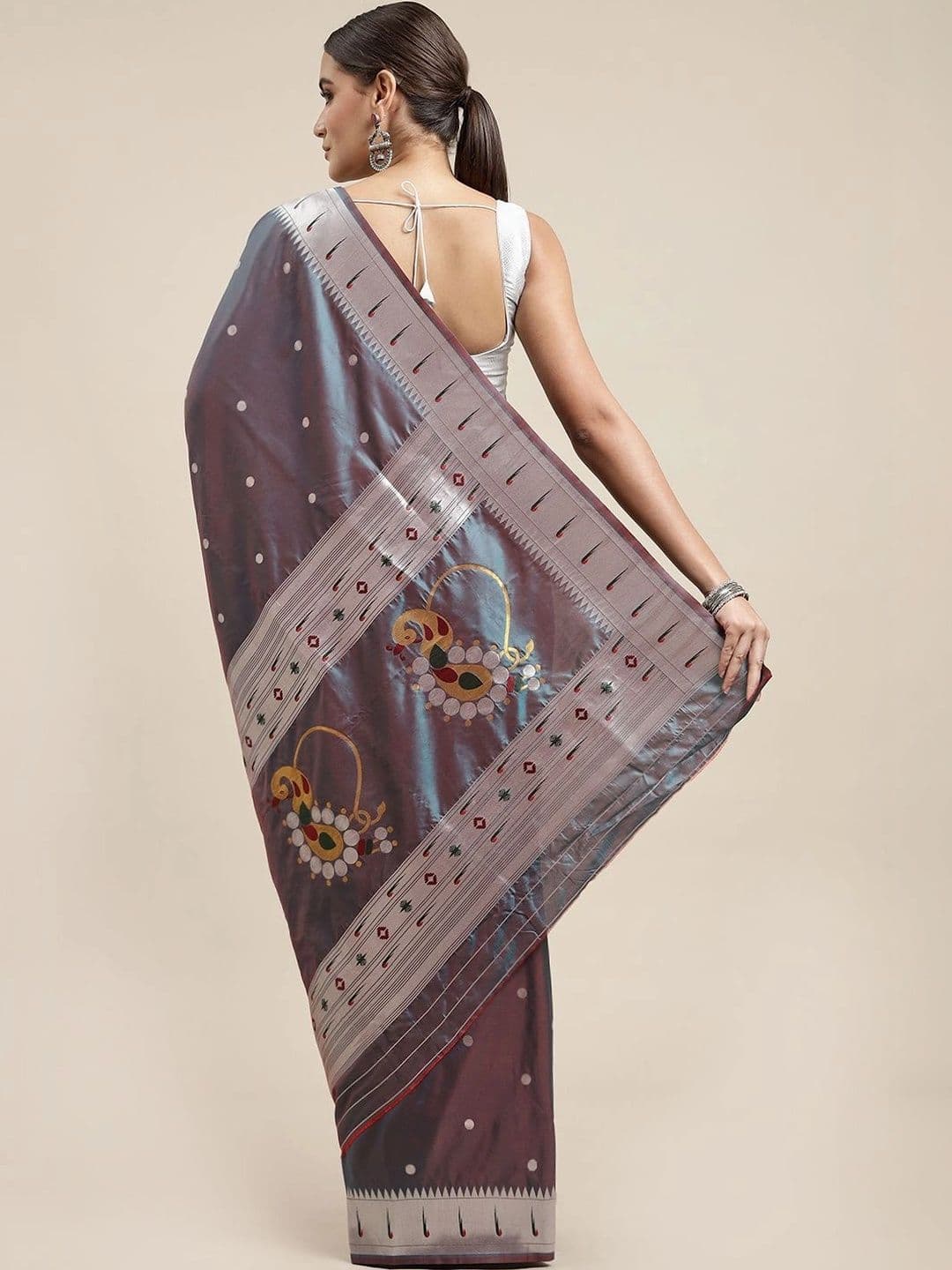 KALINI Women Polka Dot Zari Art Silk Paithani Saree thumbnail 3