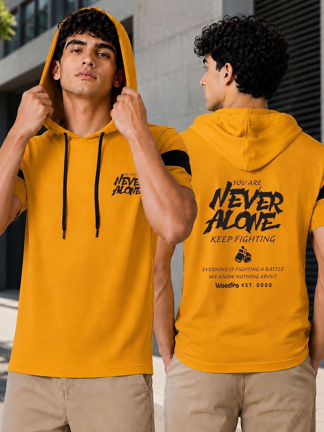 SKY HARBOAR Men Typography Printed Hooded T-shirt - view 1
