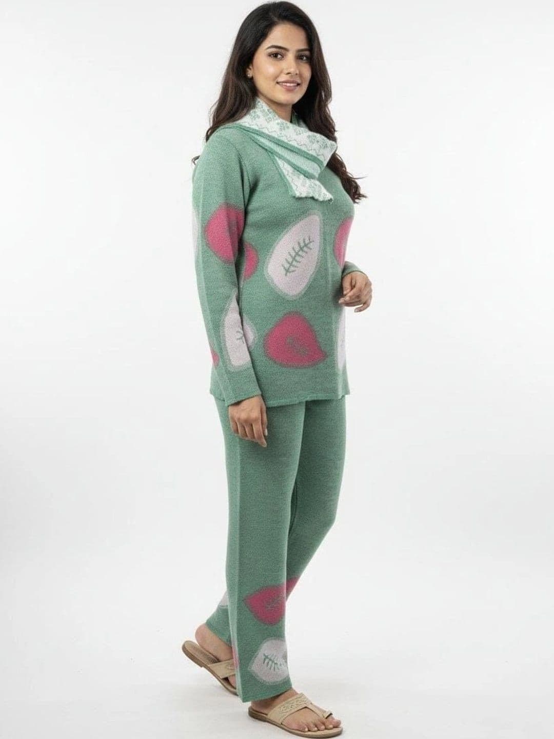 GAGRAT VASTRA Women Printed Regular Pure Wool Top with Trousers & With Dupatta thumbnail 4