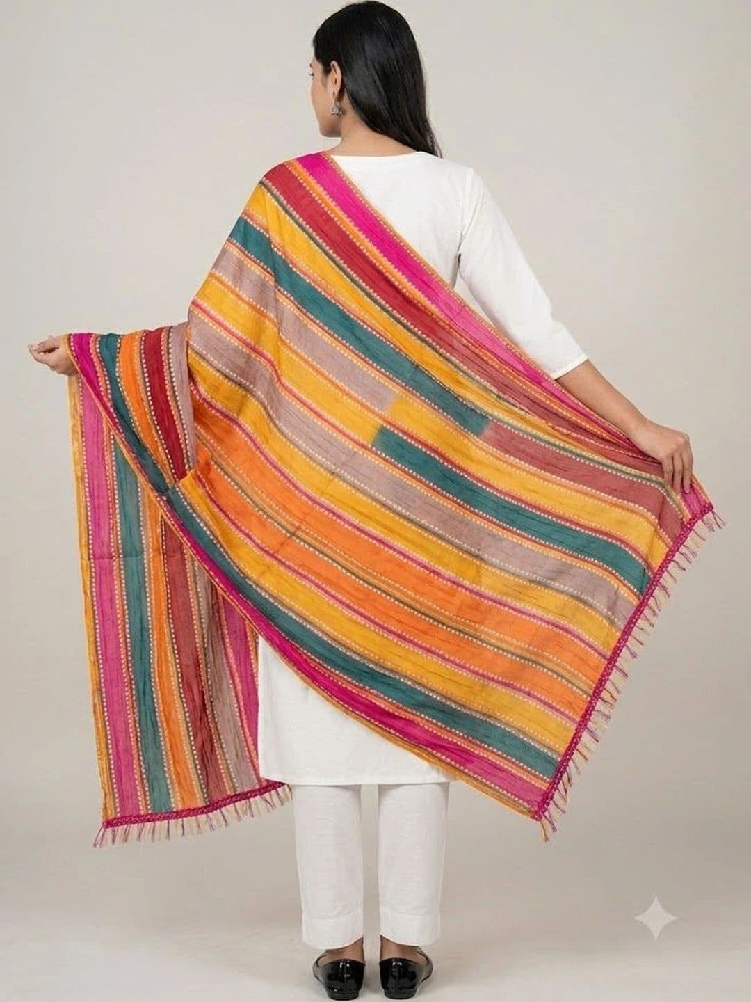 IVAARA Striped Leheriya Dupatta with Thread Work thumbnail 4