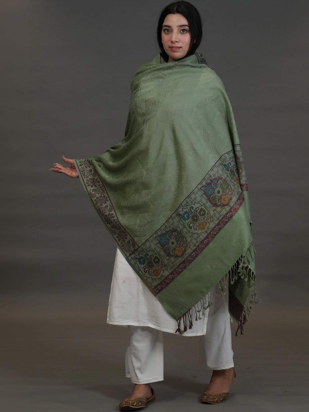 S.T. Women Ethnic Motifs Woven Design Acrylic Shawl thumbnail 3