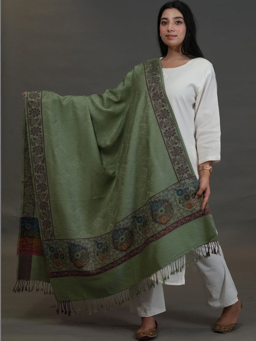 S.T. Women Ethnic Motifs Woven Design Acrylic Shawl - view 1