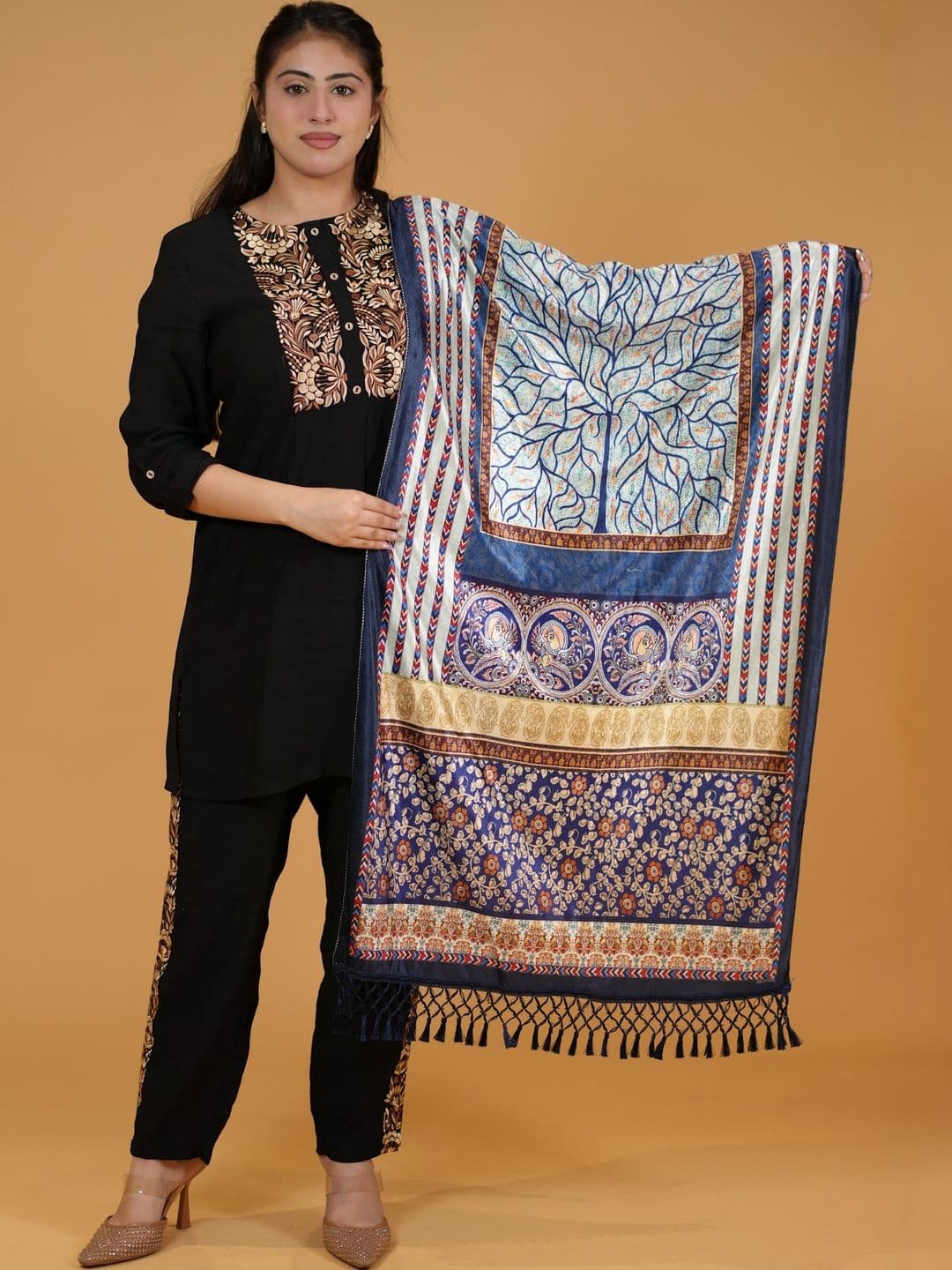 S.T. Women Botanical Printed Velvet Shawl - view 1