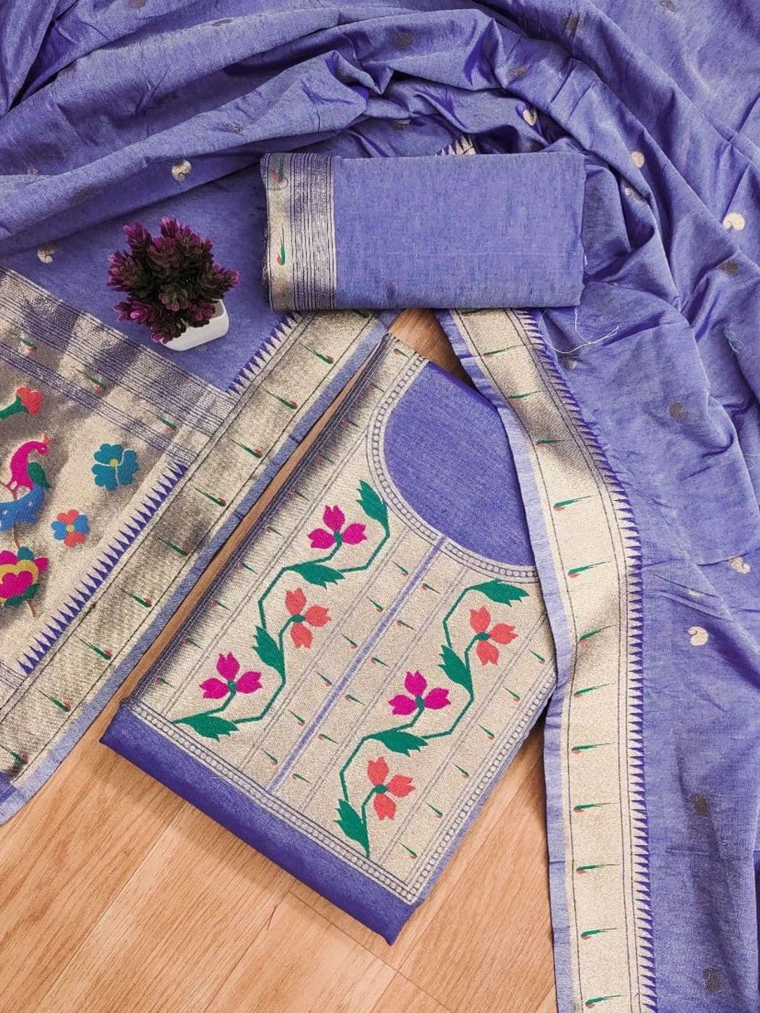 KALINI Pure Cotton Unstitched Dress Material thumbnail 3
