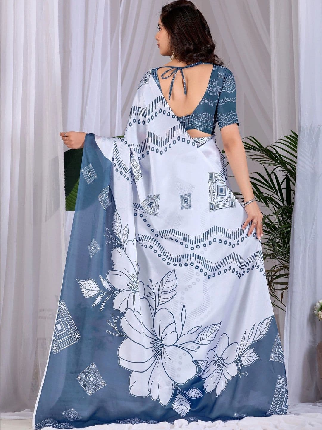 KALINI Floral Satin Designer Saree thumbnail 4