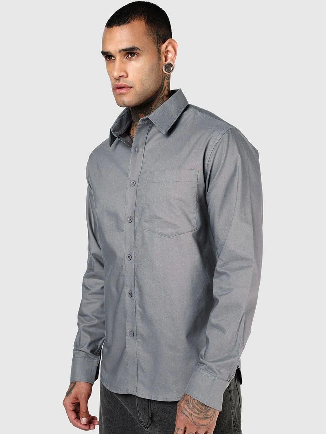Bewakoof Men's Grey Oxford Shirt thumbnail 2