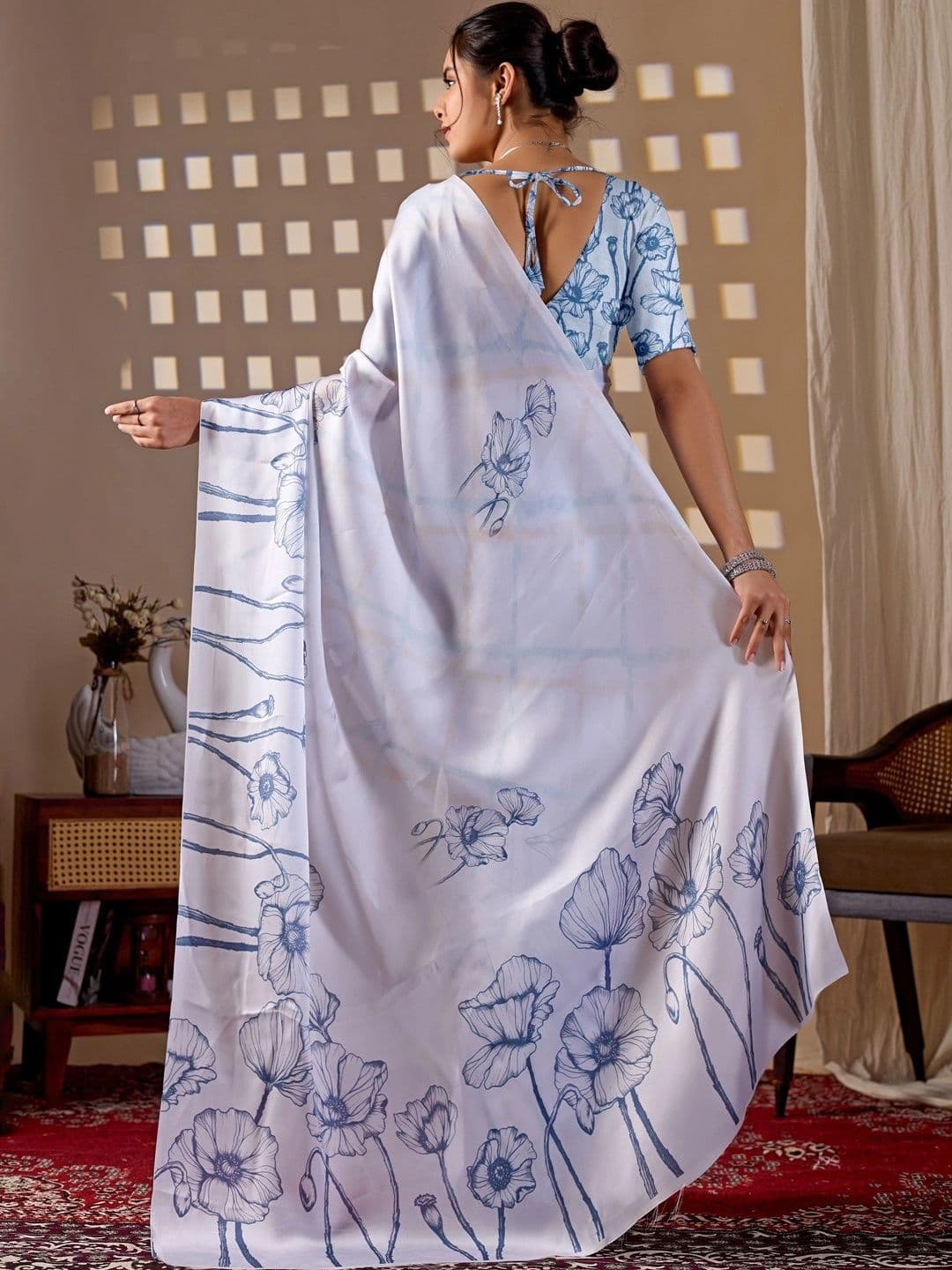 Mitera Floral Satin Designer Saree thumbnail 3