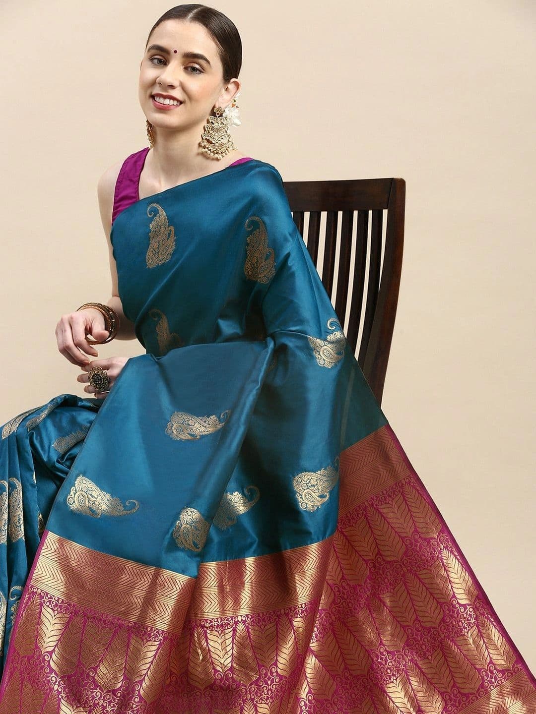 Dhaaga Ghar Paisley Zari Art Silk Banarasi Saree - view 1