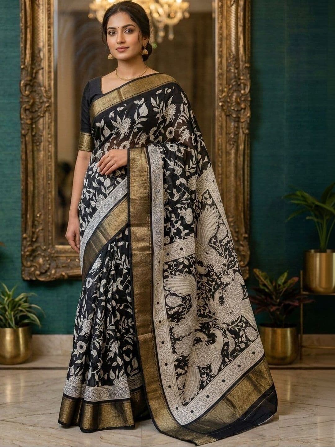 NARIVESH TRENDS Kalamkari Zari Silk Blend Saree - view 1