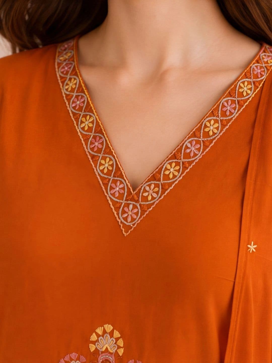 Anouk Women Ethnic Motifs Embroidered Regular Thread Work Pure Cotton Kurta with Palazzos & With Dupatta thumbnail 6