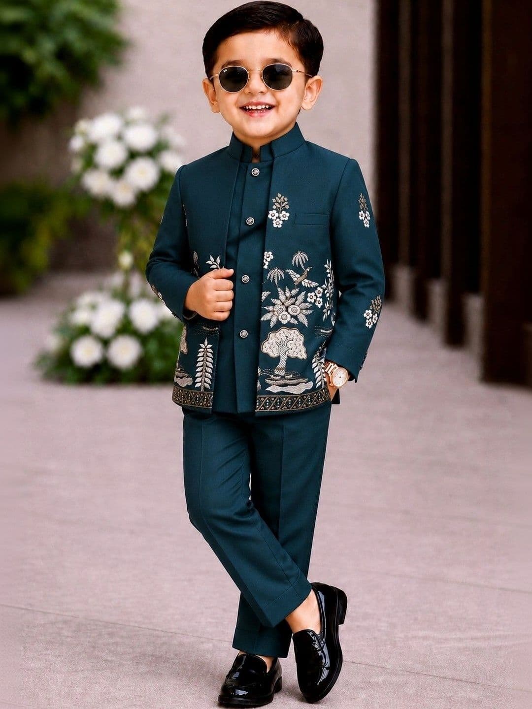 Elite Trend Traders Boys Embroidered Mandarin Collar Neck Sherwani - view 1