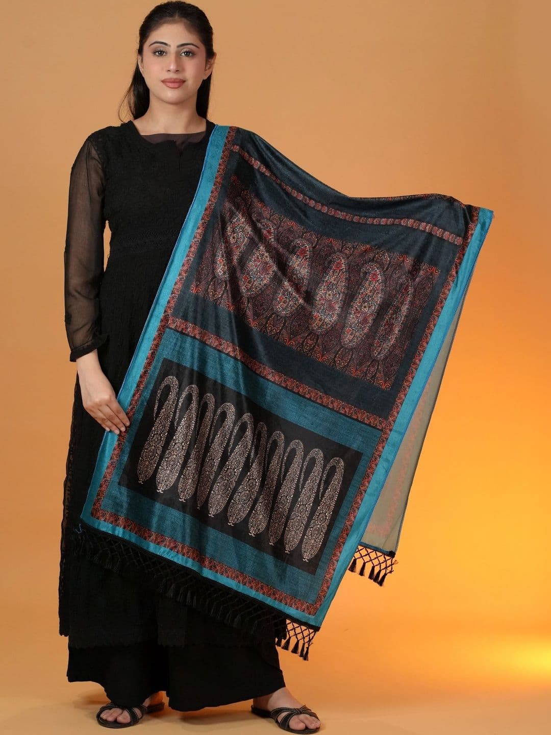 S.T. Women Paisley Printed Velvet Shawl - view 1
