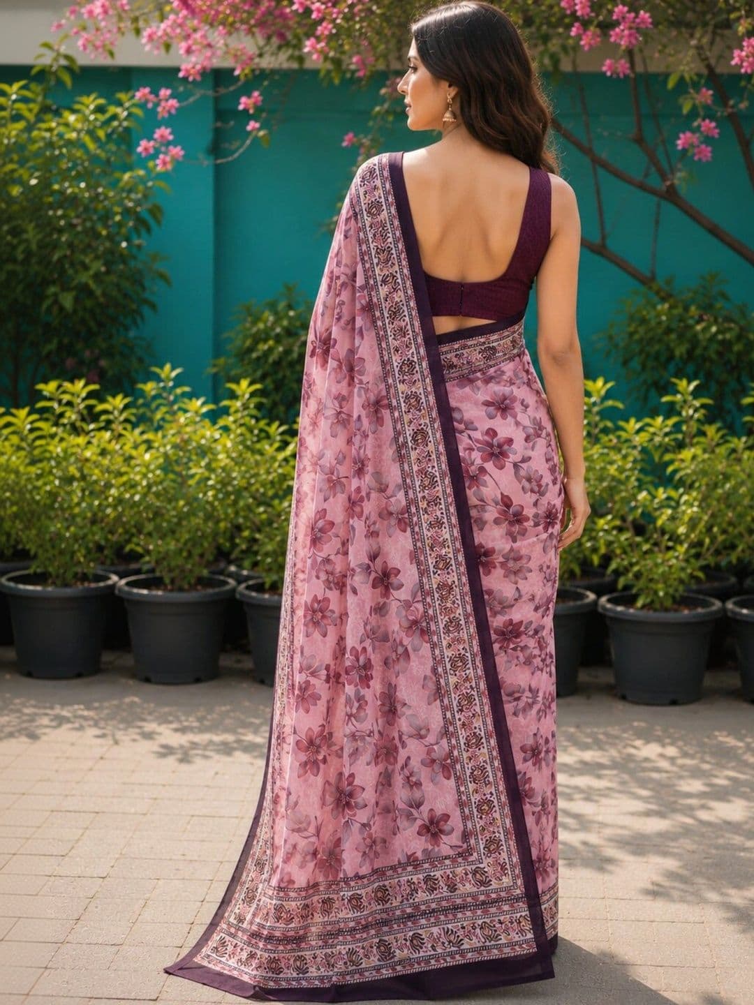 Anouk Floral Art Silk Designer Saree thumbnail 4