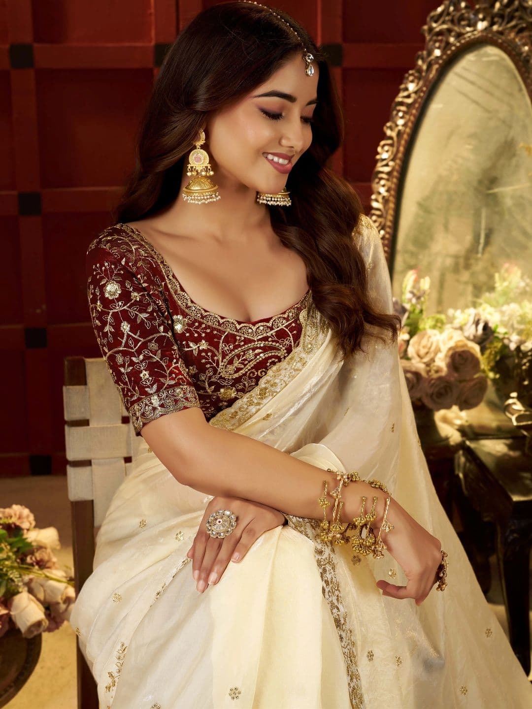 RAAG VARNAM Paisley Embroidered Satin Saree thumbnail 4