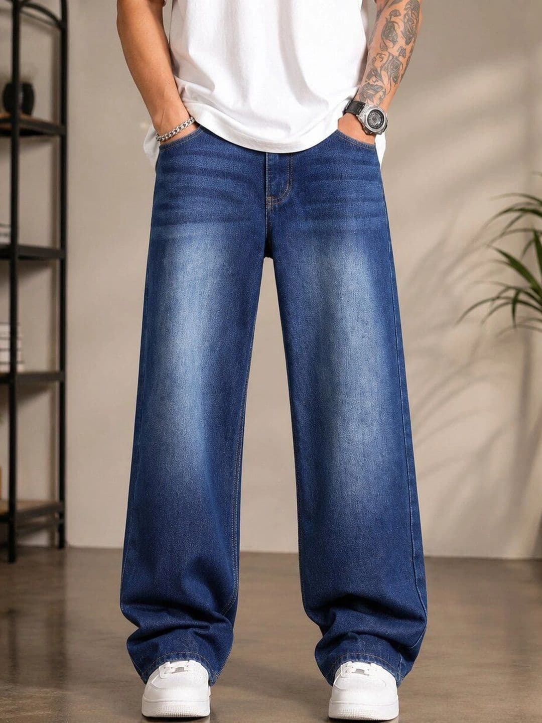 HIGH DENIM Men Straight Fit Mid-Rise Low Distress Stretchable Jeans - view 1