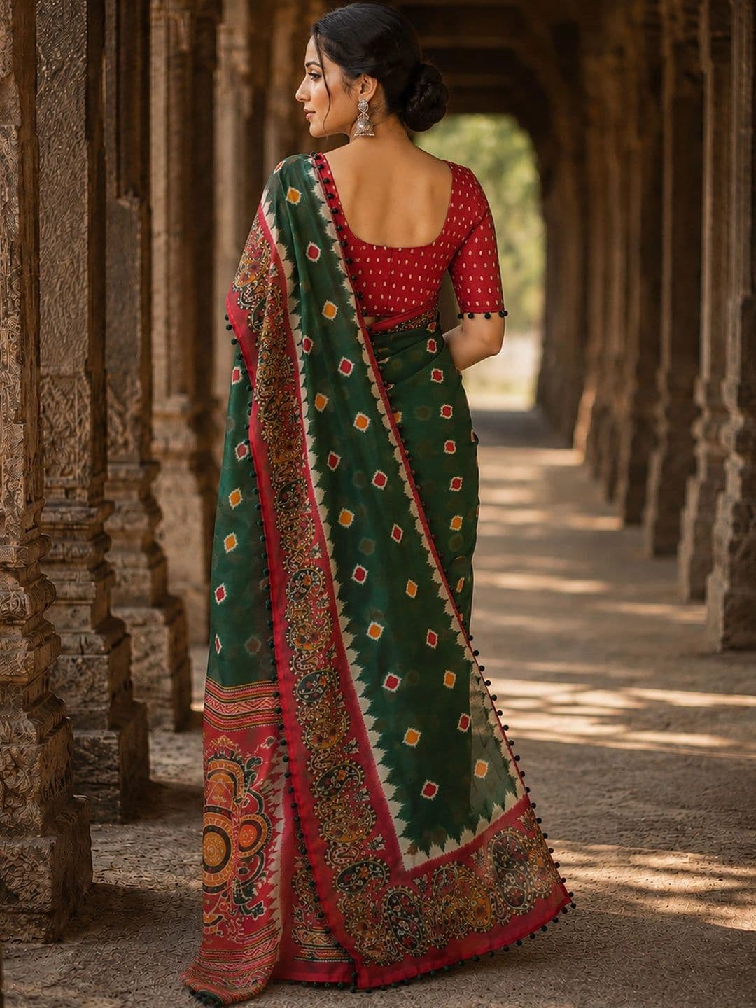 KALINI Linen Blend Designer Block Print Saree thumbnail 2