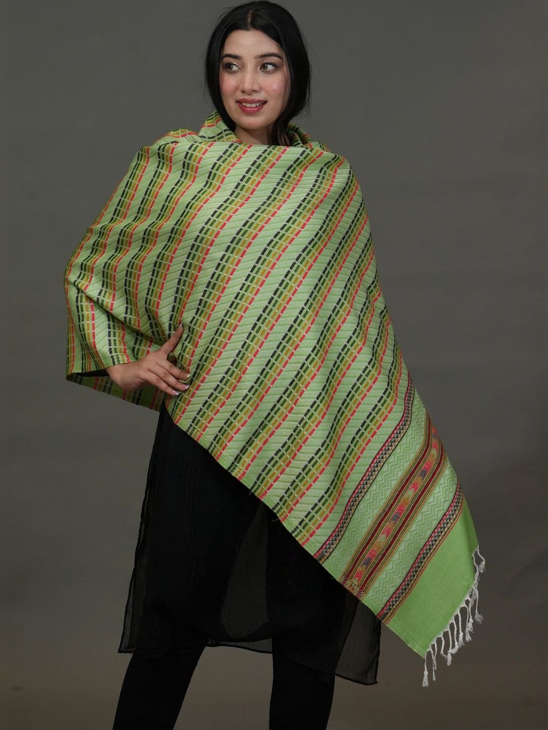 S.T. Women Geometric Woven Design Acrylic Shawl thumbnail 3