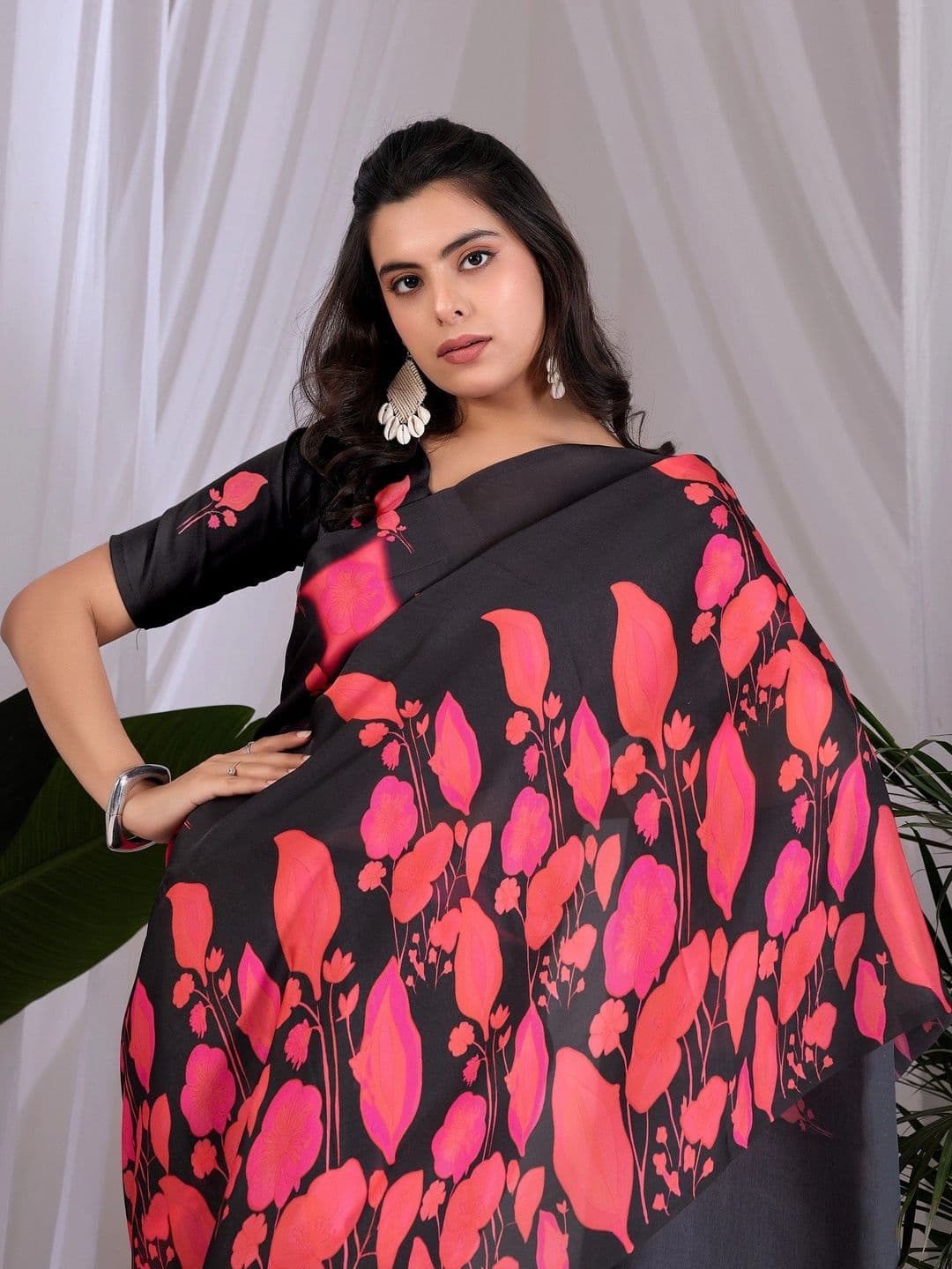 Mitera Floral Satin Designer Saree thumbnail 6