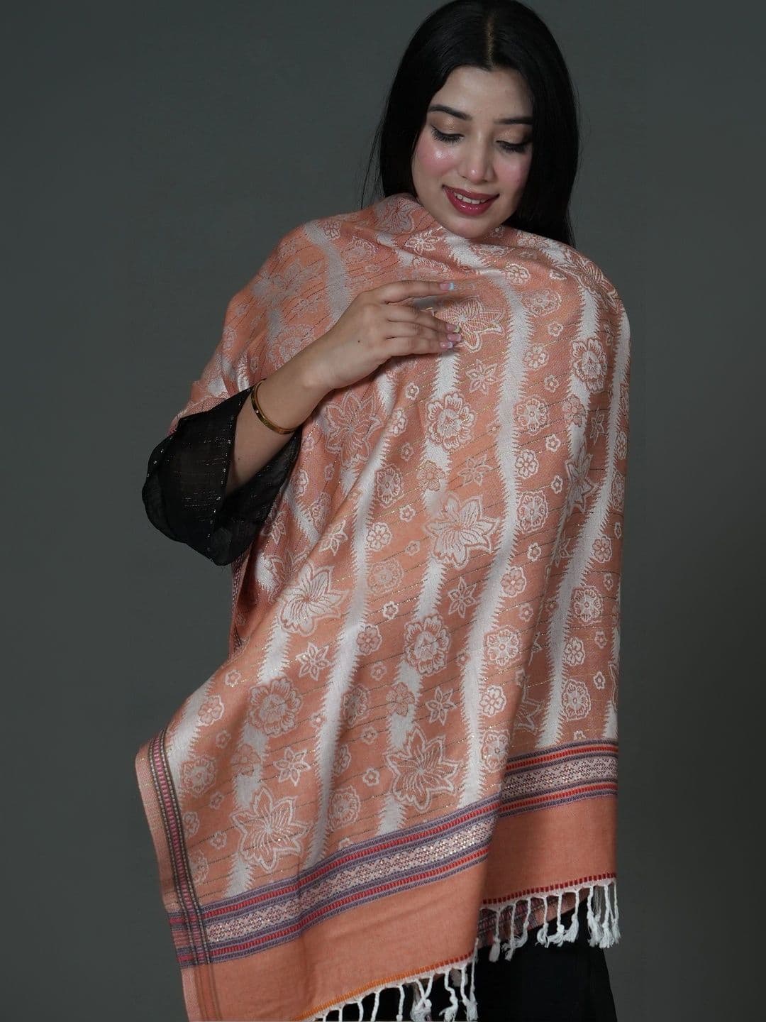S.T. Women Floral Woven Design Acrylic Shawl thumbnail 2