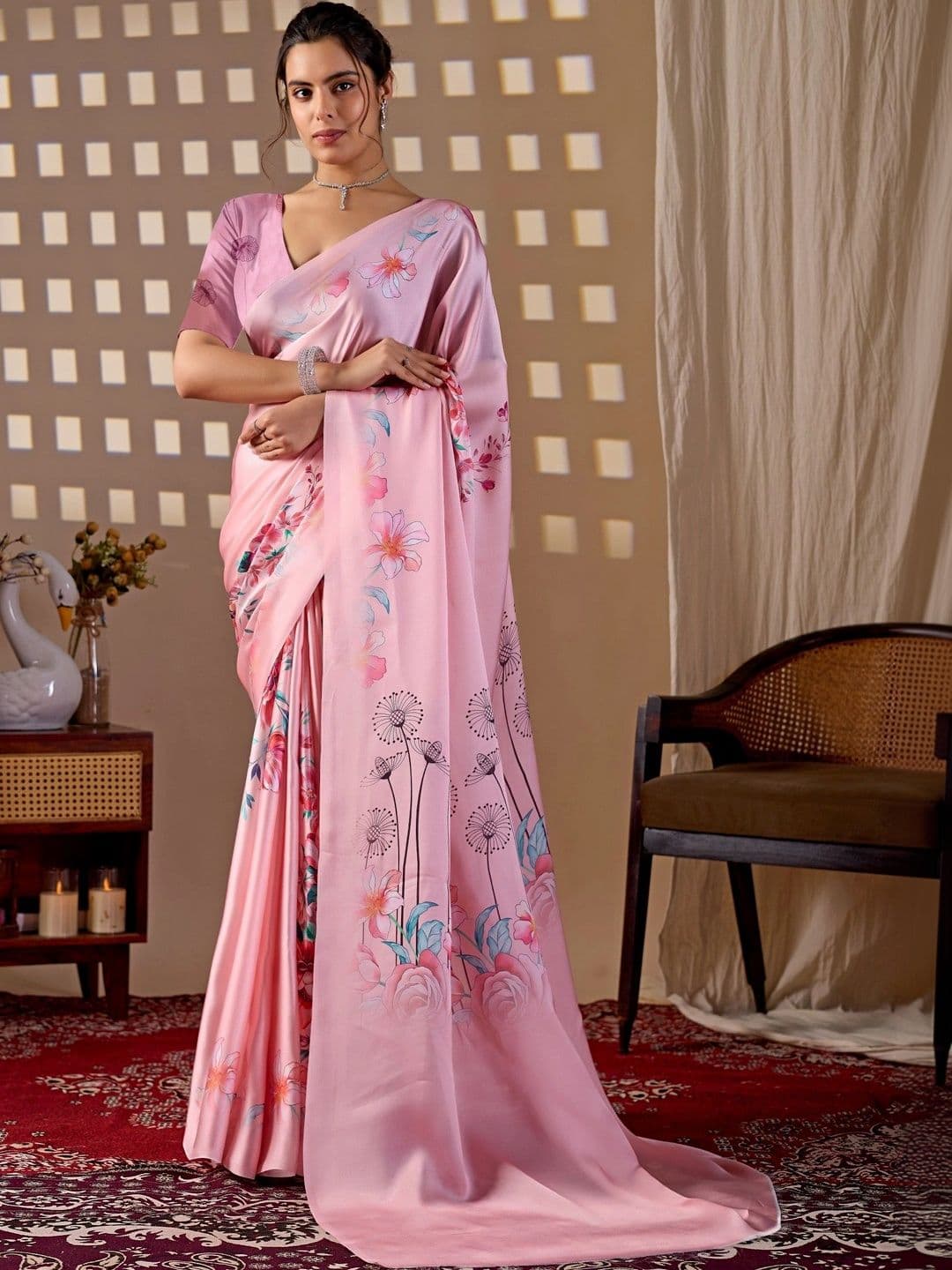 Mitera Floral Satin Designer Saree - view 1