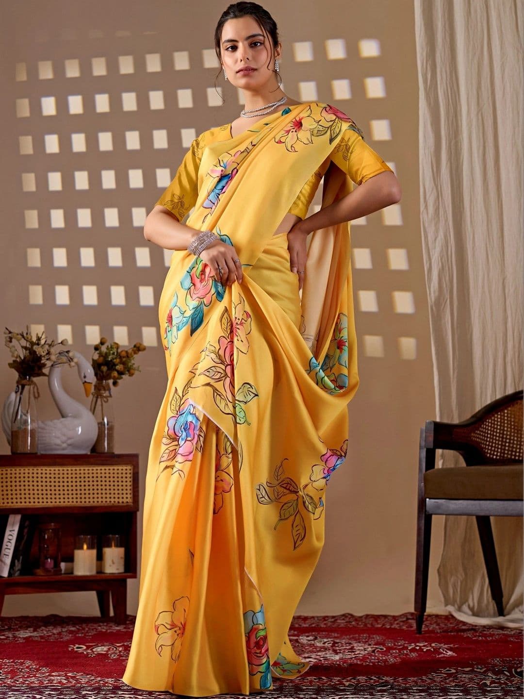 Mitera Floral Satin Designer Saree thumbnail 6