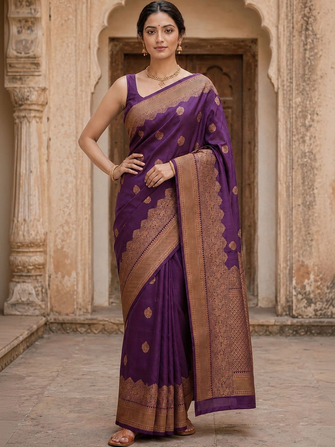 Mitera Woven Design Zari Silk Blend Designer Banarasi Saree thumbnail 4