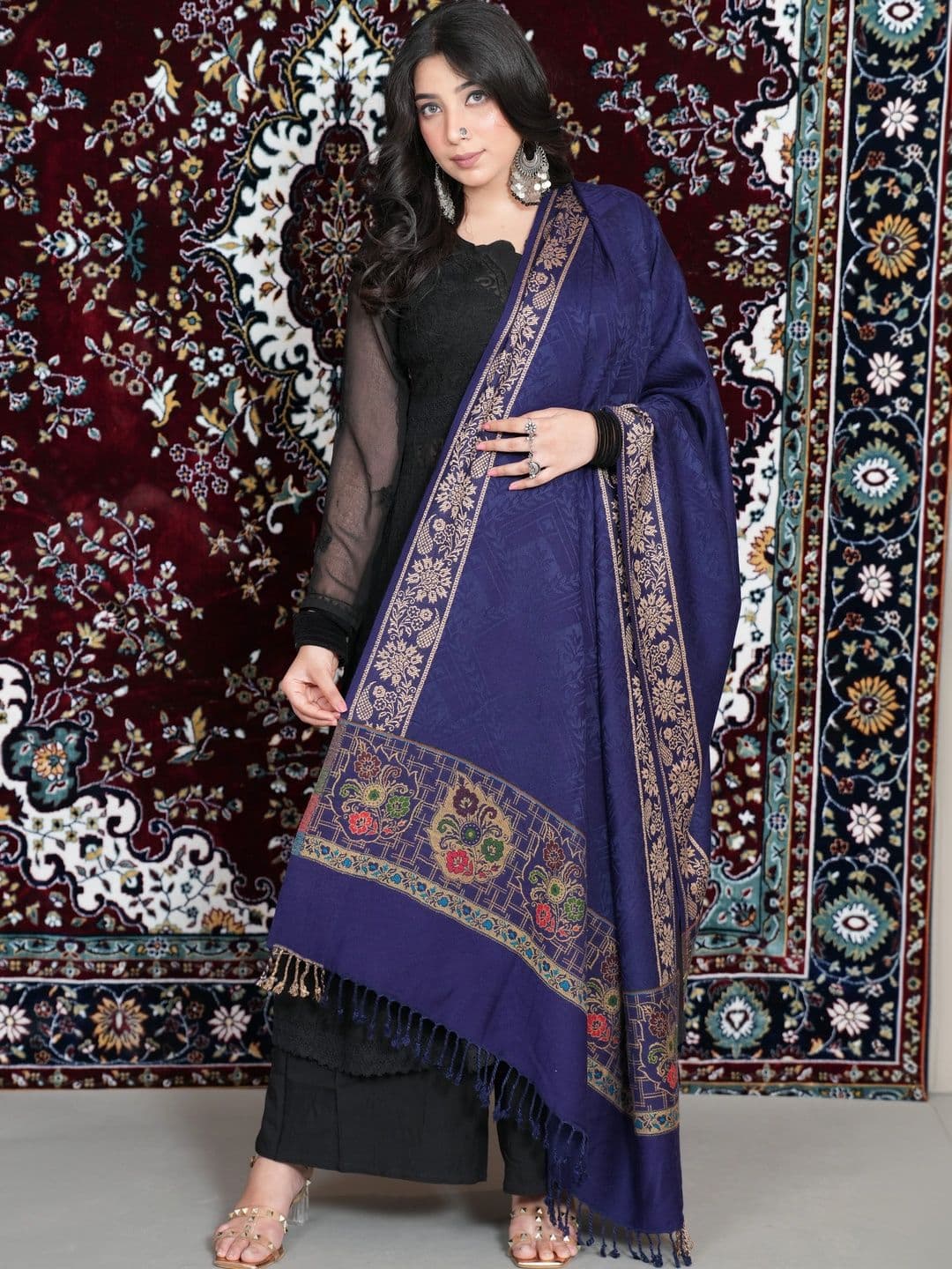 SHIFNEEN Women Ethnic Motifs Woven Design Acrylic Shawl - view 1