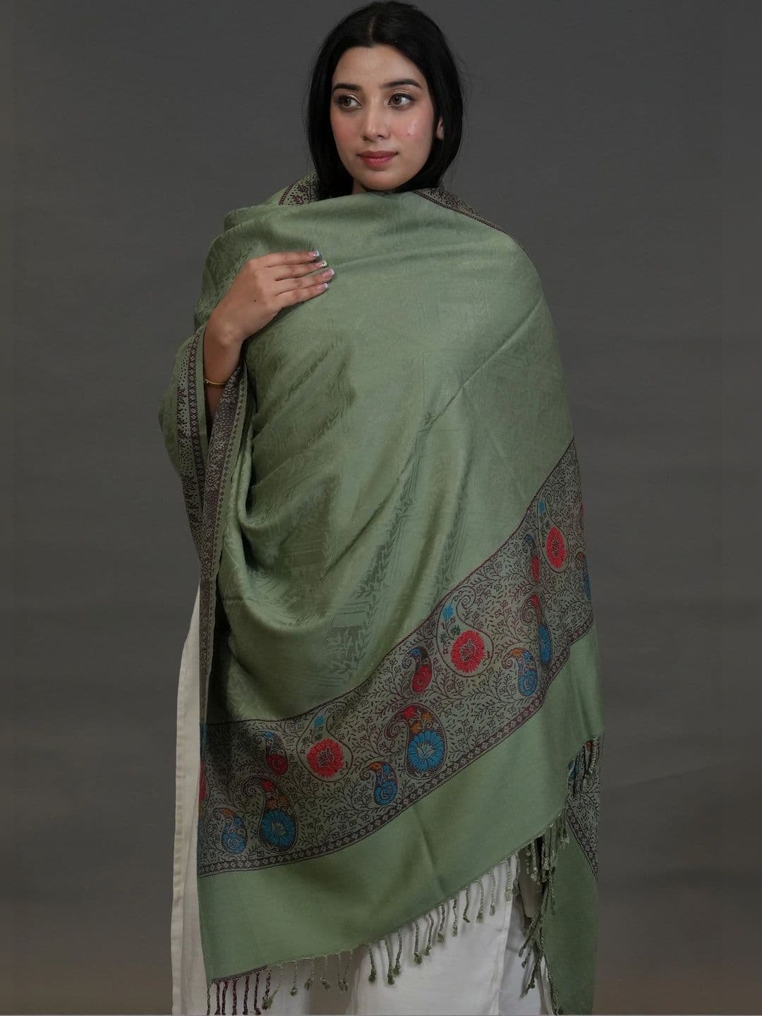 SHIFNEEN Women Paisley Woven Design Acrylic Shawl thumbnail 2