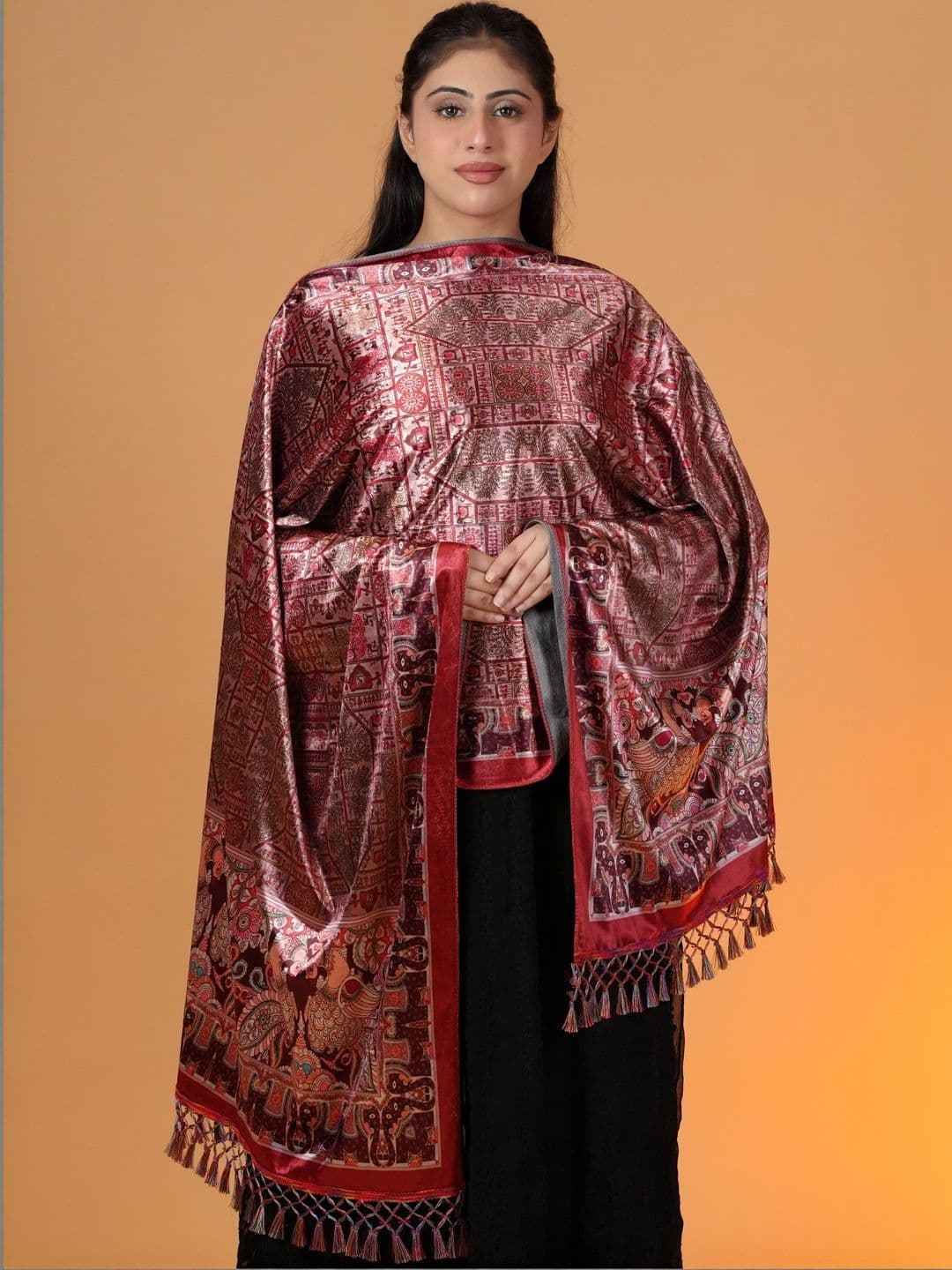 SHIFNEEN Women Ethnic Motifs Printed Velvet Shawl thumbnail 2