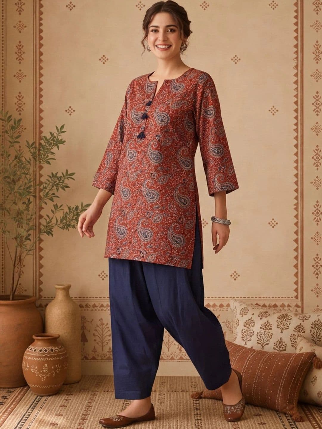 Anouk Women Paisley Printed Regular Pure Cotton Kurta with Farshi Salwar - view 1