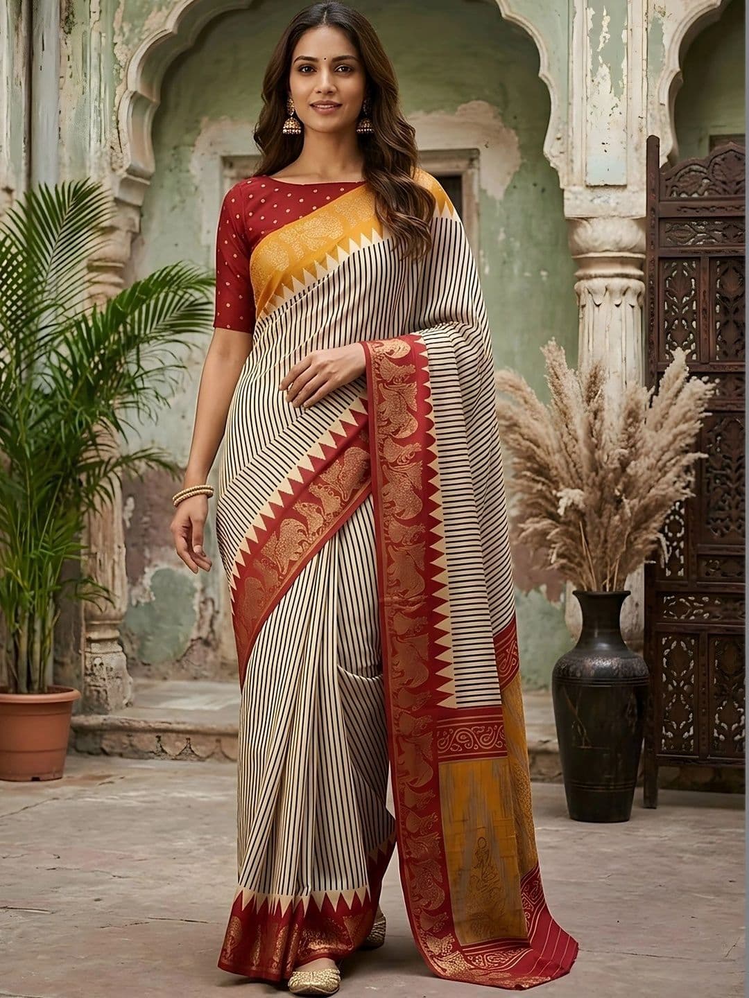 Mitera Striped Zari Designer Saree - view 1