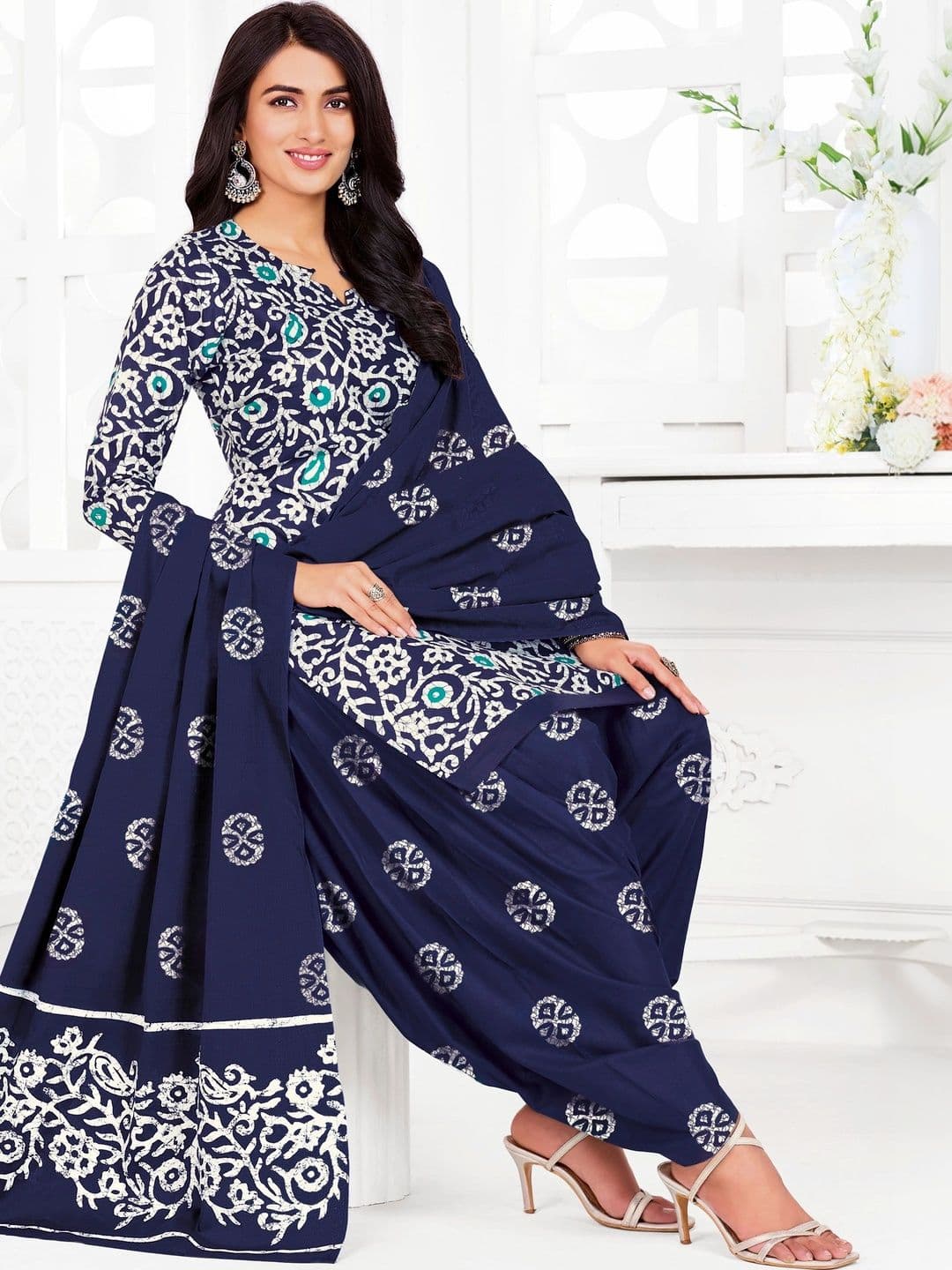 shree jeenmata collection Printed Pure Cotton Unstitched Dress Material - view 1