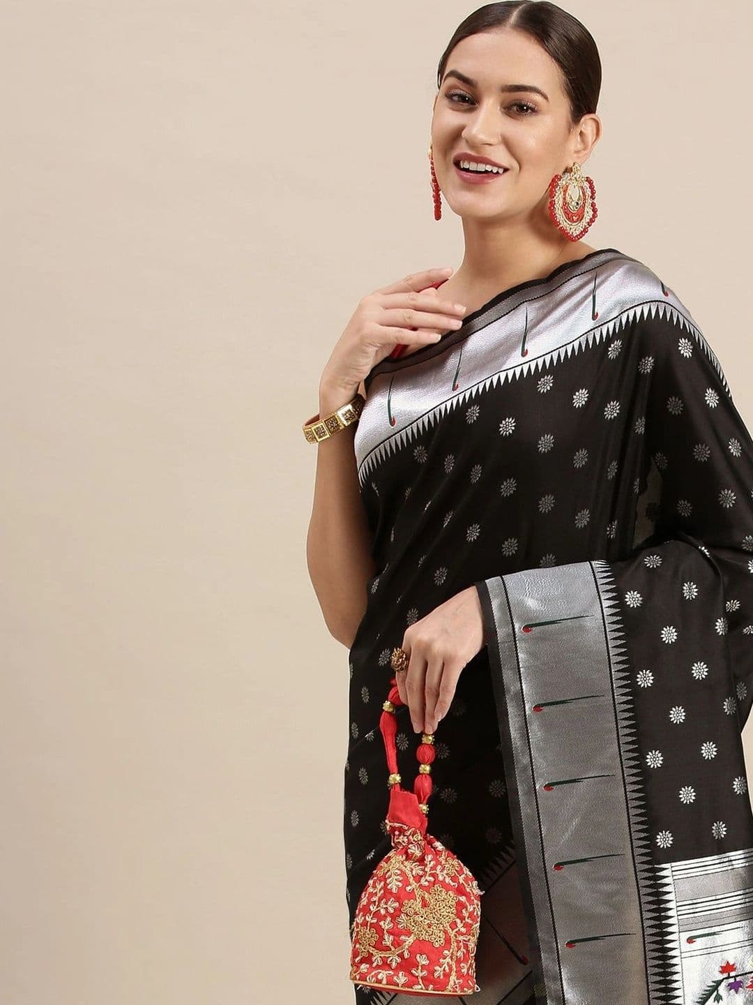 KALINI Woven Design Zari Art Silk Paithani Saree thumbnail 7