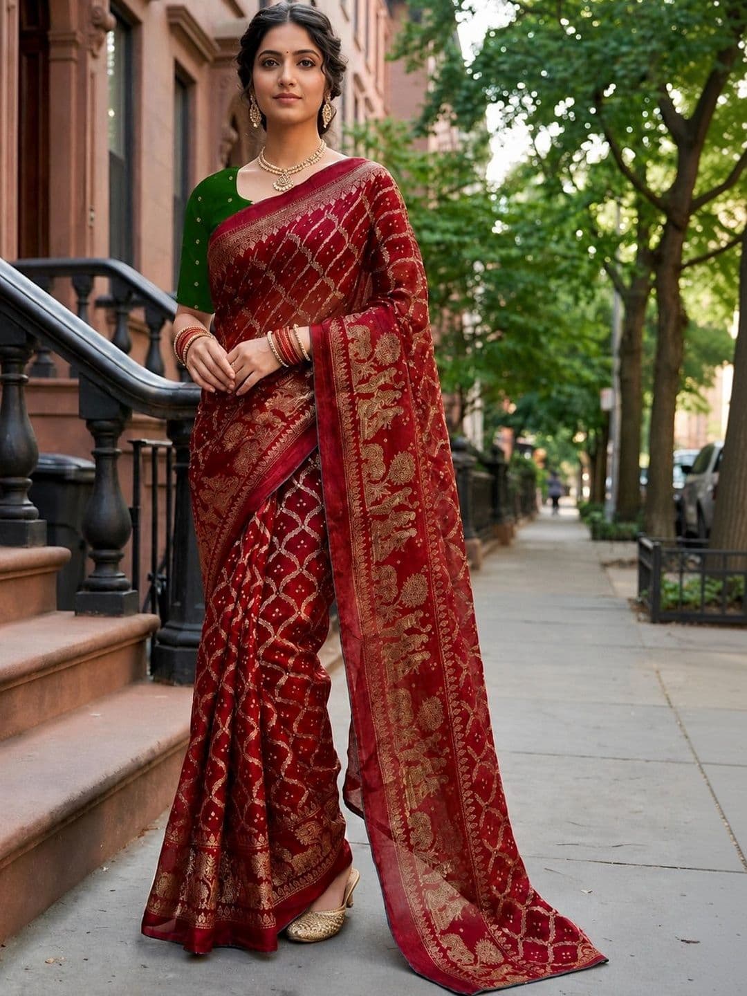 Jaipur Vogue Woven Design Zari Silk Blend Bandhani Saree - view 1
