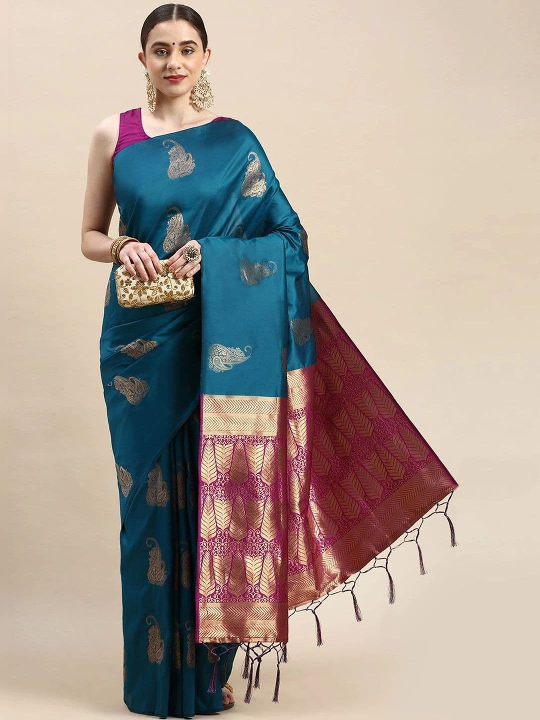 Dhaaga Ghar Paisley Zari Art Silk Banarasi Saree thumbnail 3